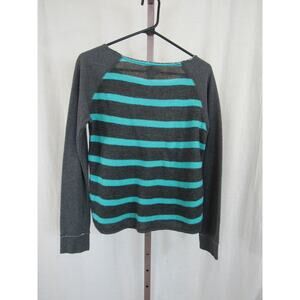 Aeropostale Medium Womens Soft Jersey Knit Sweater Grey Striped Blue